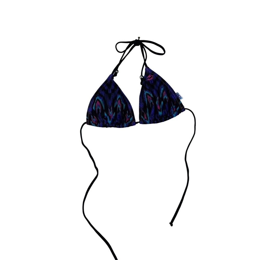 Billabong Abstract Ikat Triangle Bikini Top L Purple Blue Tie Halter Surf Y2K